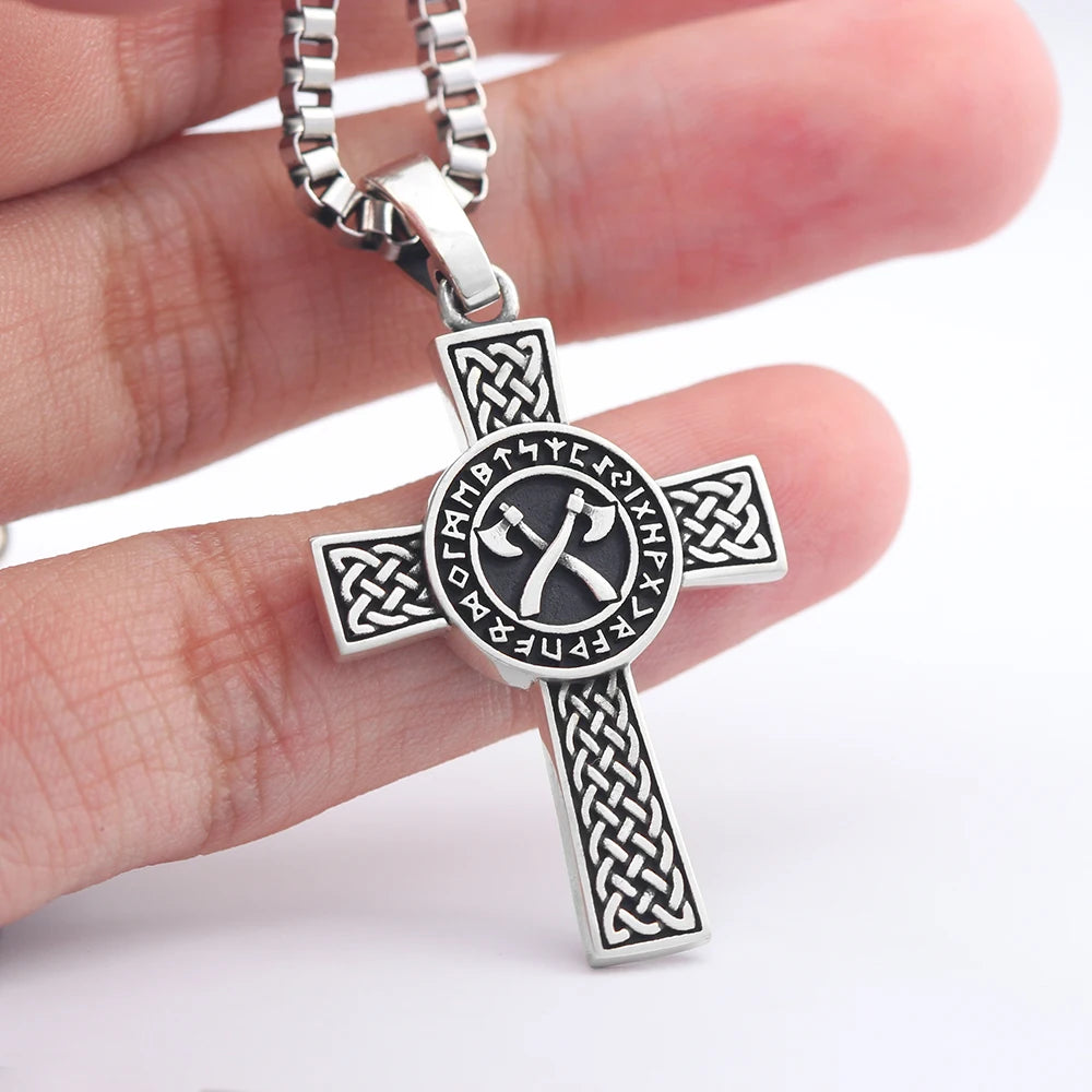 Viking Triangle Double Axe Cross On Both Sides For men Or Women  Pendant