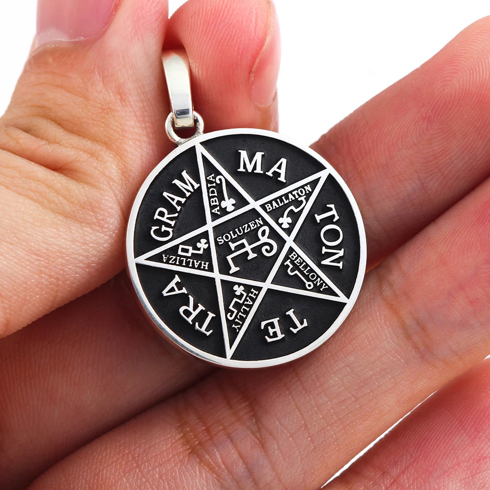 Solomon Pentagram Seal Rune Amulet 925 sterling silver necklace mascot pendant