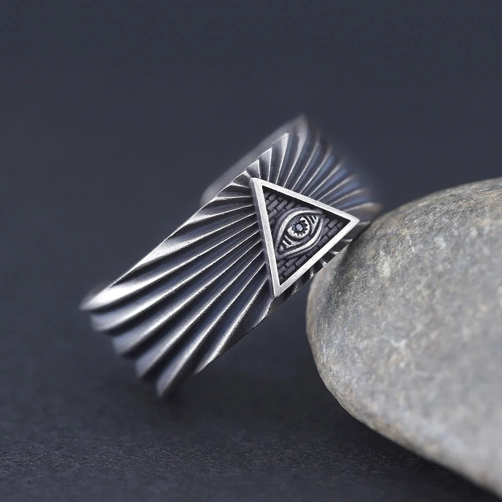 All Seeing Eyes God Horus Triangular Radial Sterling Silver Rings