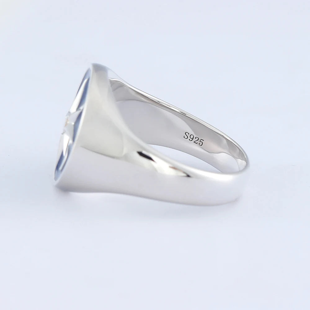 North Star Sky Moon Polaris Blue Sterling Silver Ring