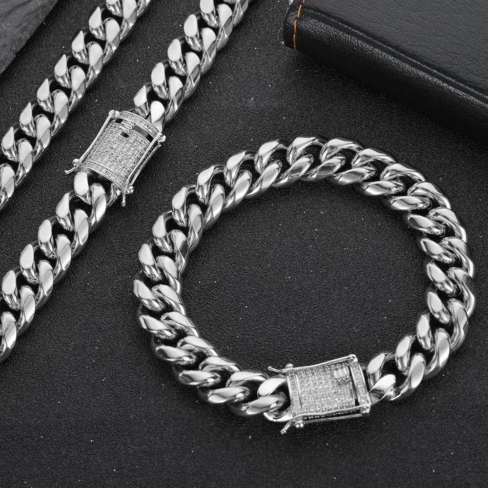 Hip-hop tennis chain bracelet with stone beads