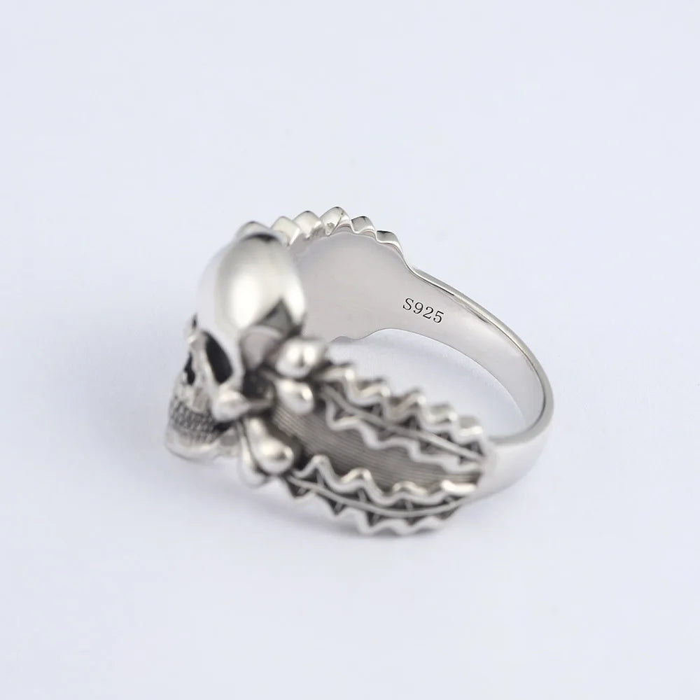 Vintage Retro Death Skull Head Bones Leaf Germany Memorial Silver Ring