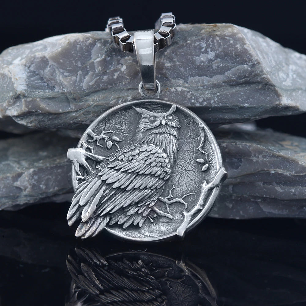 Owl Pendant meaning wisdom and good luck mascot 925 sterling silver