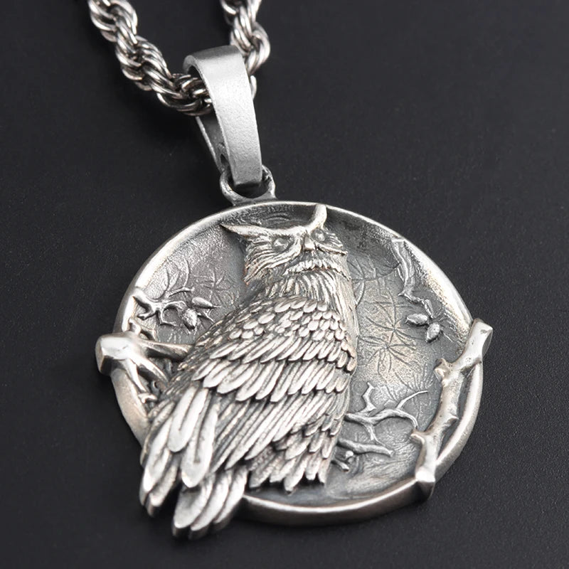 Owl Pendant meaning wisdom and good luck mascot 925 sterling silver