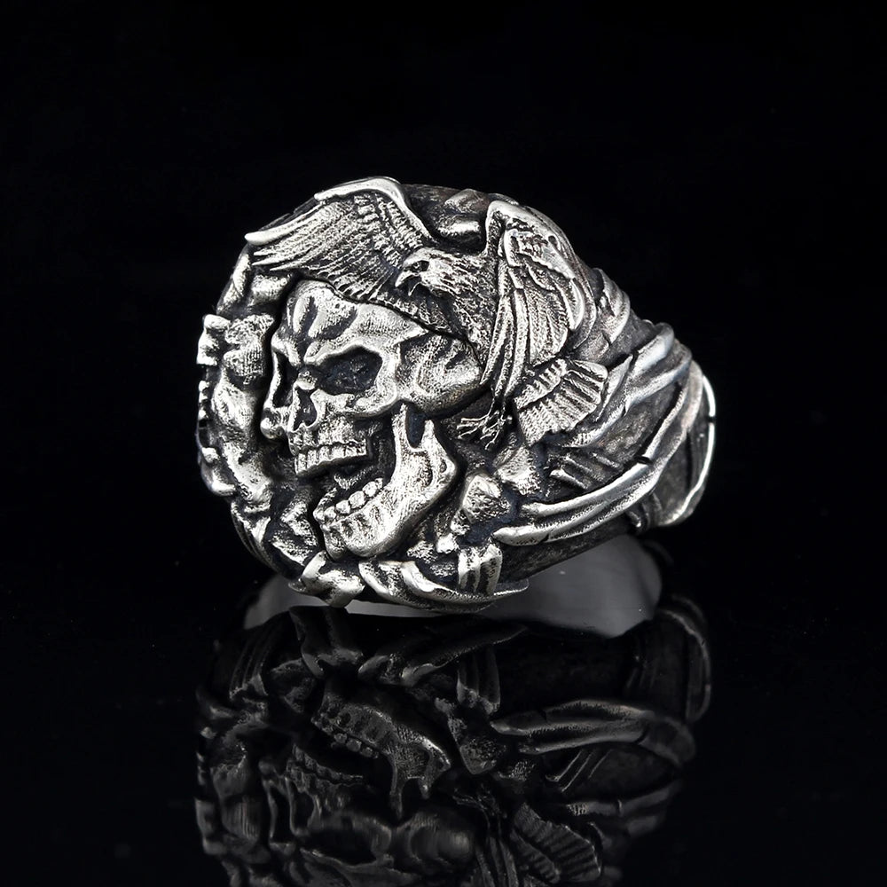 Memento Mori Gothic Death's Head Skeleton Skull Evil Demon Bike Unique Gift Idea For You And Friend Punk Mens Silver Ring