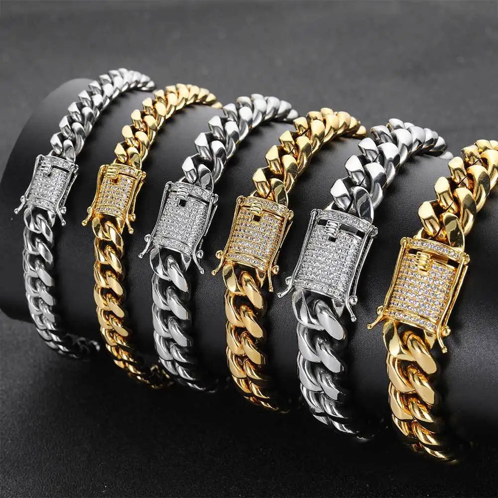 Hip-hop tennis chain bracelet with stone beads