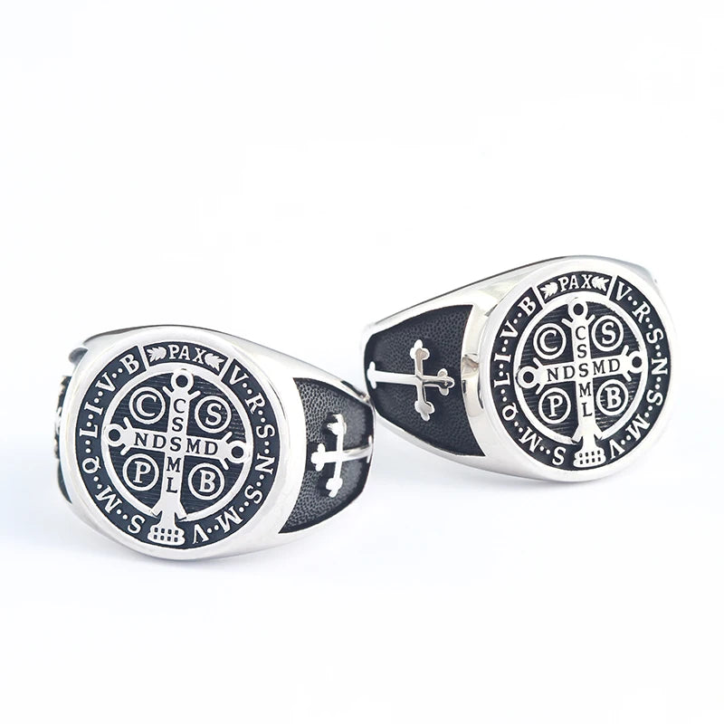 Cross of Saint Benedict Catholic Talisman Ring For Men
