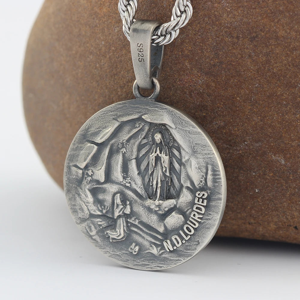 Queen of Grace Virgin Mary N.D.LOURDES Silver Pendant
