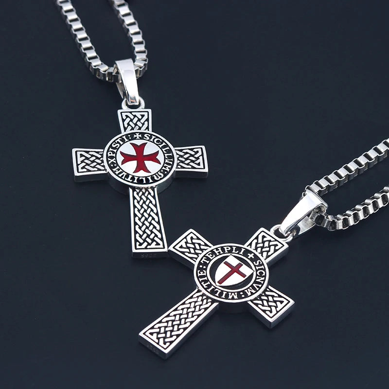 Cross Templar 925 Silver Classic Pendant Necklace Double-sided Men's Amulet