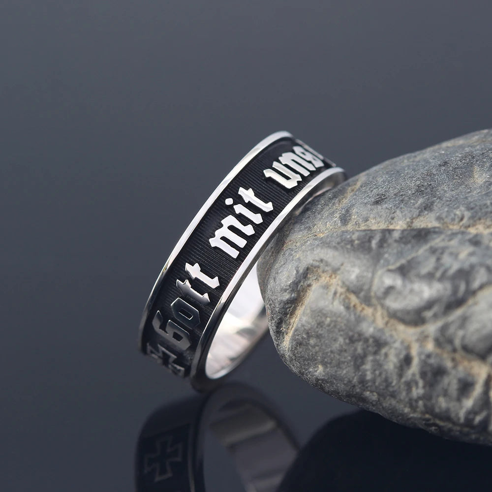 Gott Mit Uns Iron Cross Symbol Germany Sterling Silver Ring