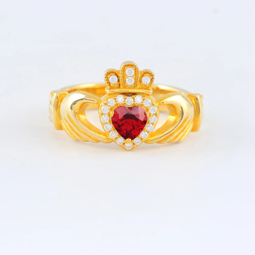 Heart Shaped Scottish Lrish Crown Hands Ireland sterling silver ring