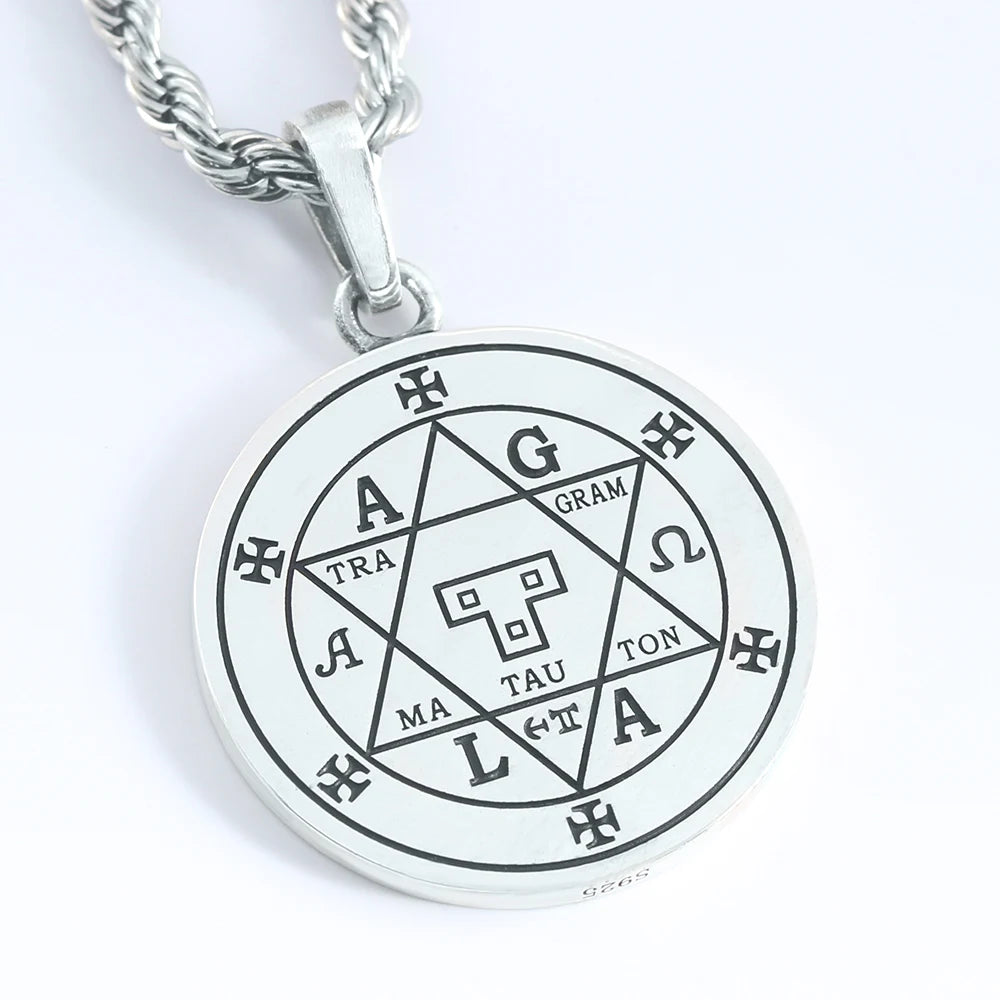 Solomon Pentagram Seal Rune Amulet 925 sterling silver necklace mascot pendant