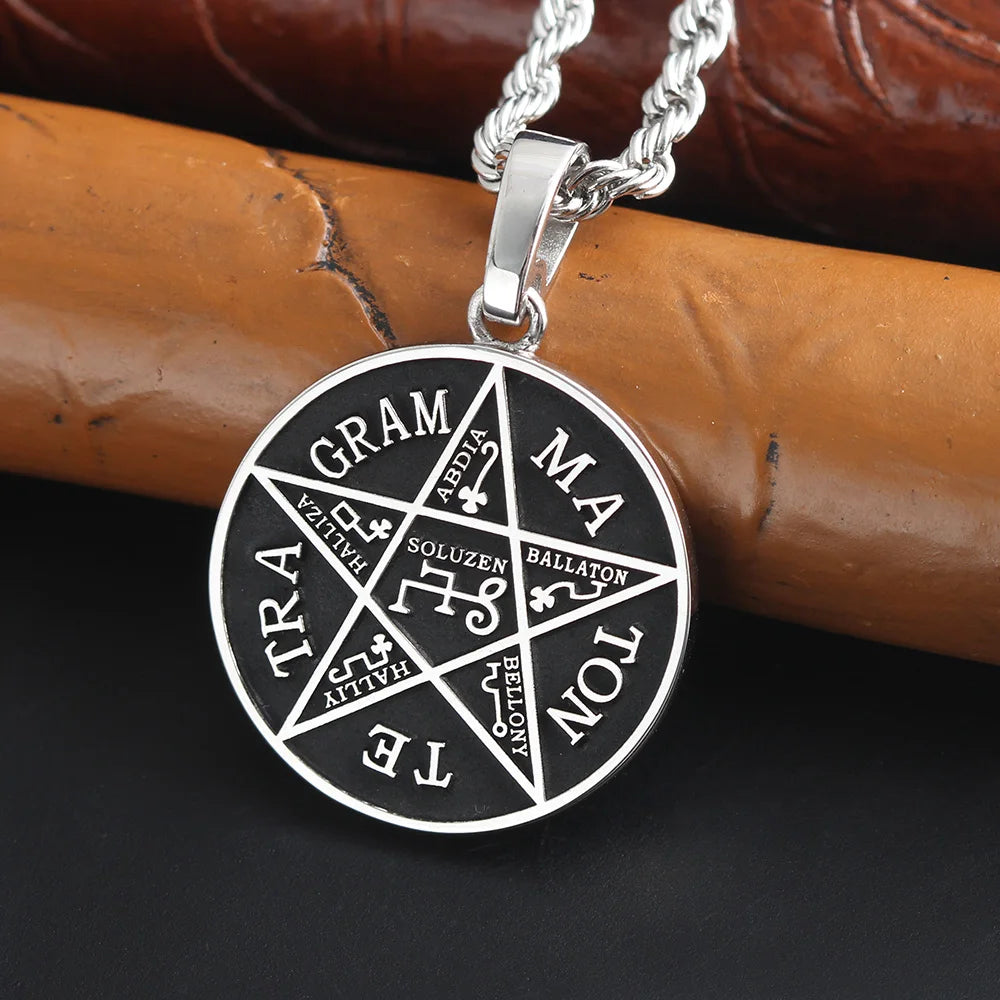 Solomon Pentagram Seal Rune Amulet 925 sterling silver necklace mascot pendant