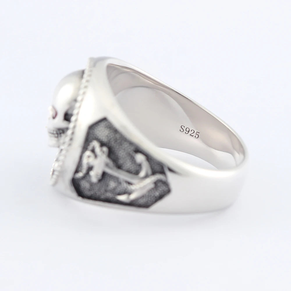 Skull Death Memento Mori Pirate Sailing Ship Anchor Rudder Sterling Silver Ring
