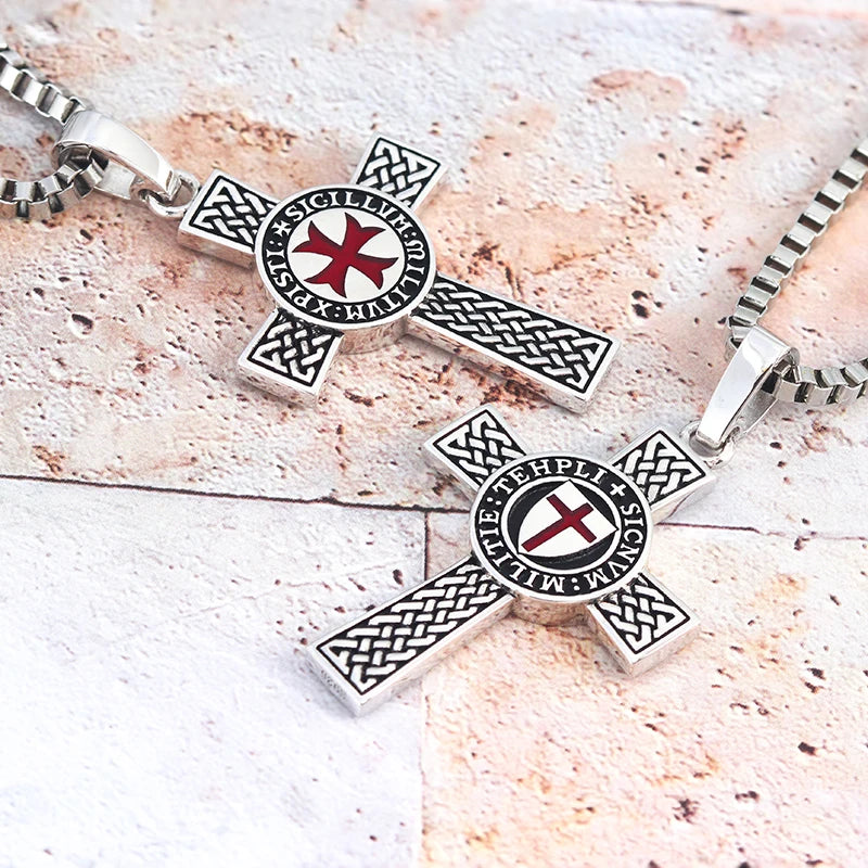 Cross Templar 925 Silver Classic Pendant Necklace Double-sided Men's Amulet